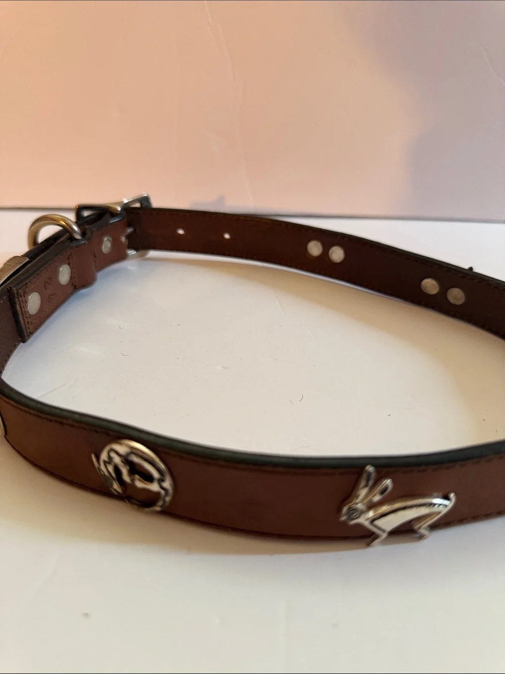 Vintage Woof Wear 1997 Leather Belt Size 24 Brown Dog Equestrian Concho 1